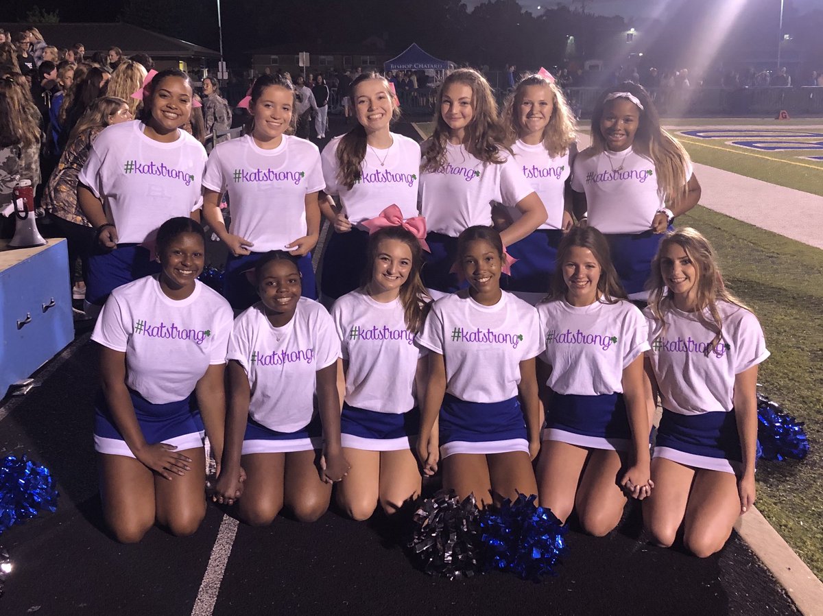 Trojan cheerleaders are #KatStrong. They cheer in solidarity and support of former BCHS cheer coach, and current Westfield coach, Katlyn Stevenson who is battling cancer.