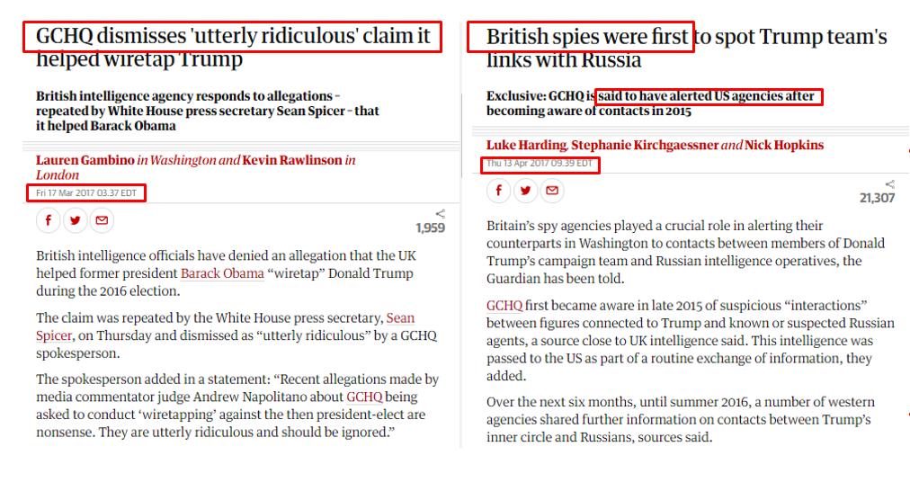 On Thursday the 13th the  @guardian also publishes an exclusive bombshell directly related to  #SpyGate. The article seemed to be nearly in direct contradiction to prior scathing denials by  @GCHQ. Was this story also part of the strategy? 