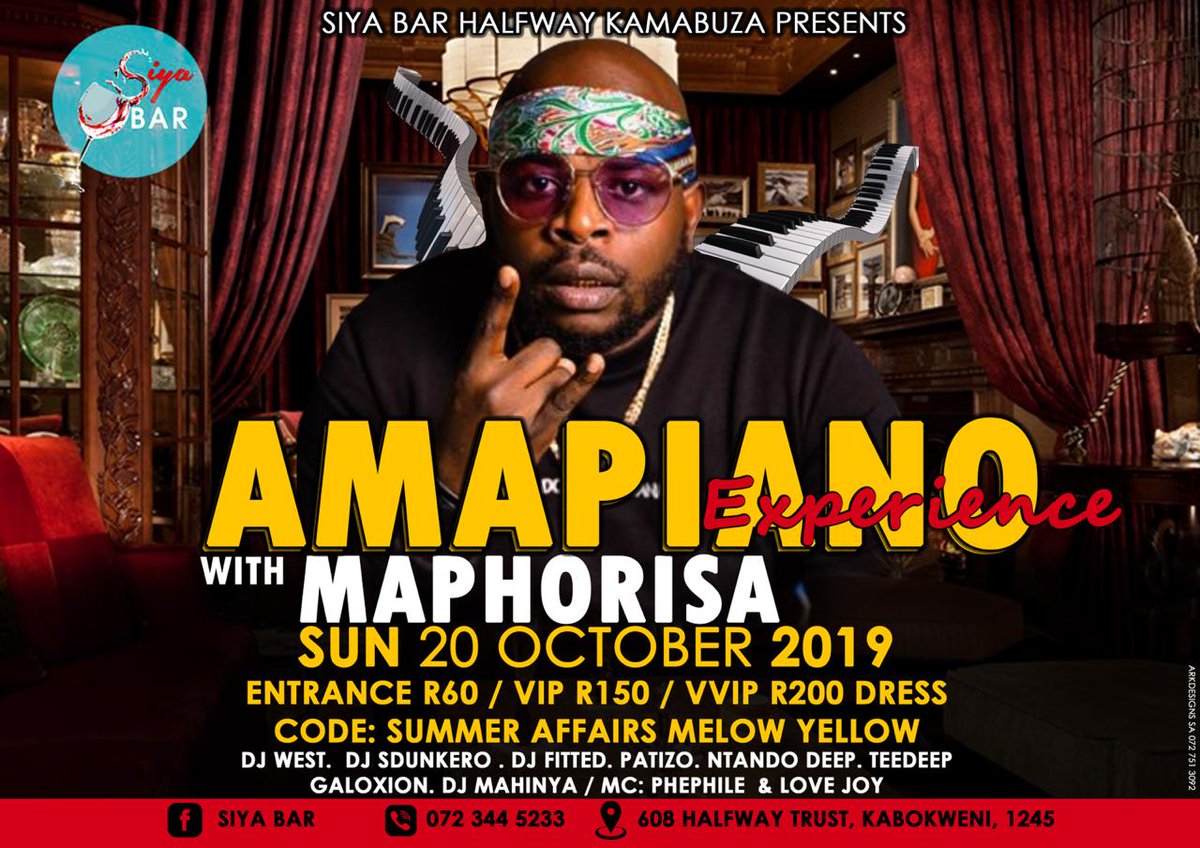 fitted_dj's tweet photo. Siya bar presents Amapiono Experience featuring @DjMaphorisa @djsdunkero
#Djfitted
#Sengsure https://t.co/kojsU0ASET