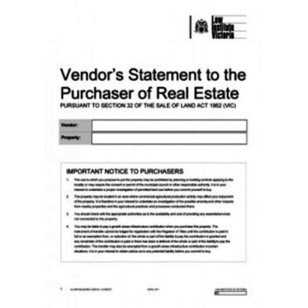 Vendors Statement Section 32 Vic Legal Guides For Lawyers
