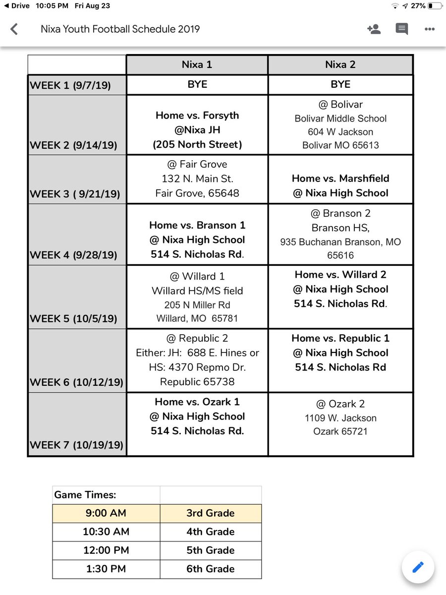 Good luck tomorrow against Willard -   Nixa Youth Football Teams!!