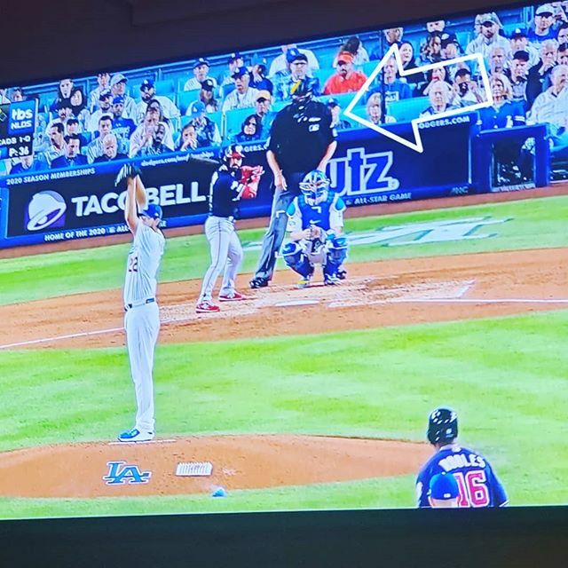 jmoon1630's tweet photo. Dang!! Is Shrek umpiring the Dodgers vs Nationals game? https://t.co/Ts68R89drG https://t.co/D7nGmyFRxu