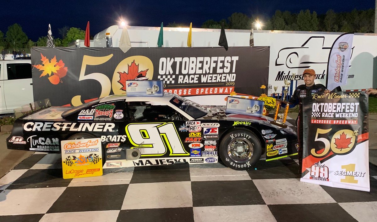 TobyRaceProds's tweet photo. Congrats to @TyMajeski on winning Segment #1 and @eilen77 on winning Segment #3 of the #Trickle99 tonight at @LaxSpeedway during @raceoktoberfest! 🏁🏆 #TobyCar https://t.co/meqJGB6olr
