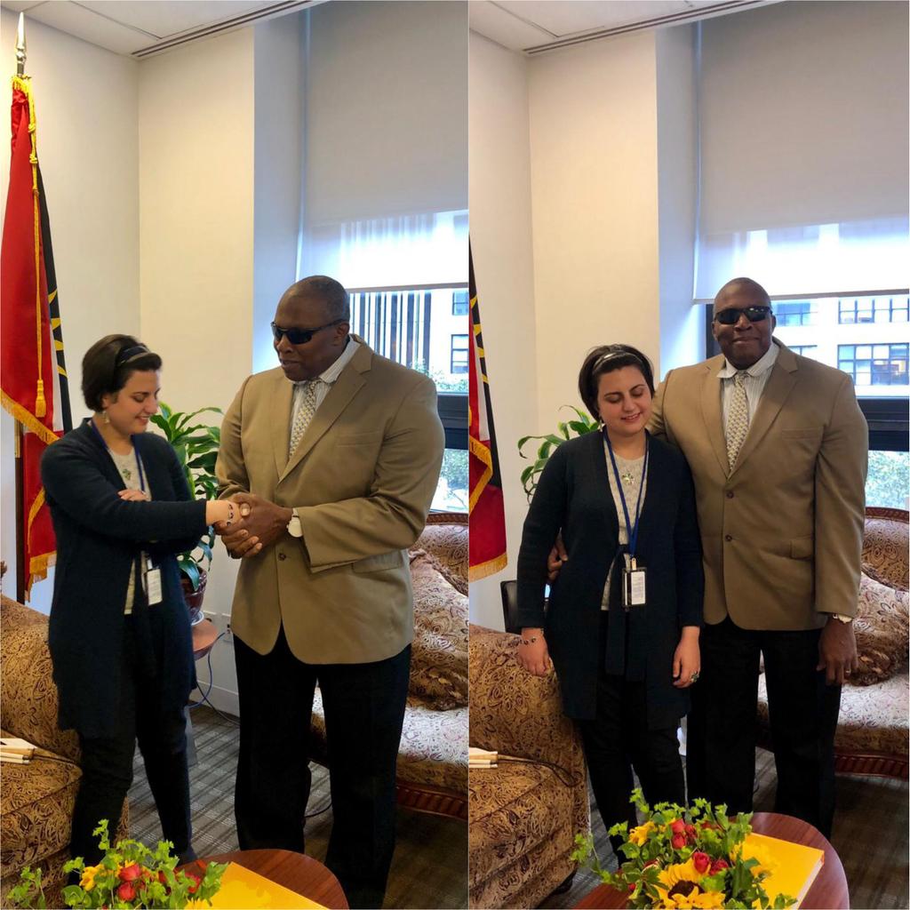 #Georgia's stellar #YouthDelegate to #UN Esma Gumberidze at a meeting w/ my great colleague & friend Amb @AubreyWebsonUN of Antigua & Barbuda, getting valuable advice from a great professional on how to advance rights of people w/ disabilities. True leaders who do see much more!