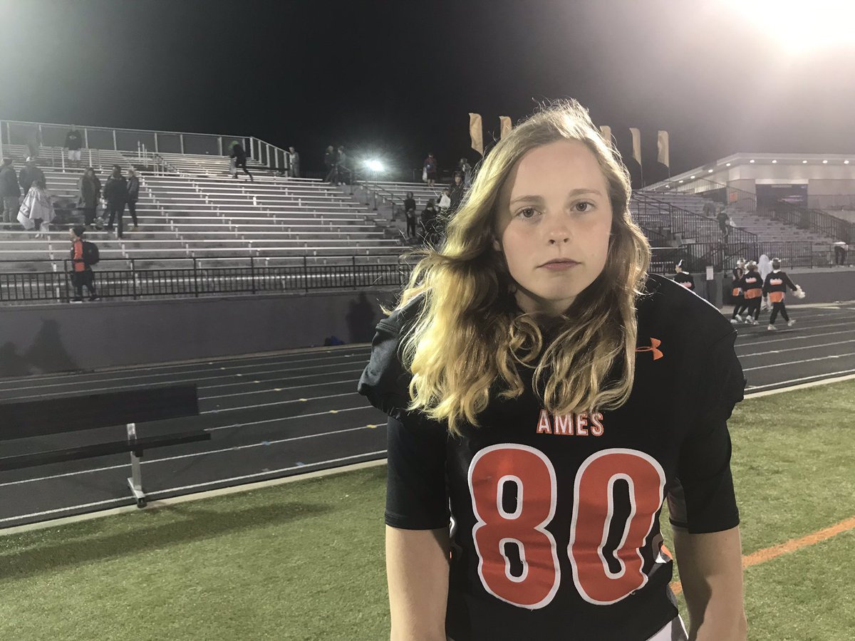 HayesGardner's tweet photo. Ames senior Aurora Fuhs saw action at wide receiver for the second-straight game. She’s the first girl to ever play football for the Little Cyclones.

“I watched a lot of football videos on YouTube, and I’m like, ‘That could be me.’” https://t.co/5ngQ3A3sE7