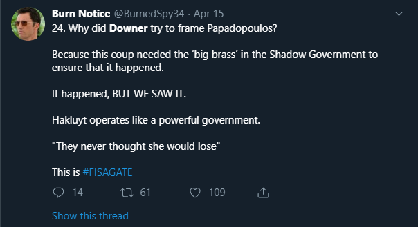 12. Once this is proven James Comey, Lisa Page, Peter Stzok, and others (Maybe even Barack Obama) will be charged with treason and either be jailed for life or executed. BurnedSpy knows full well what QAnon believes about this case and what he's saying by pushing this claims.