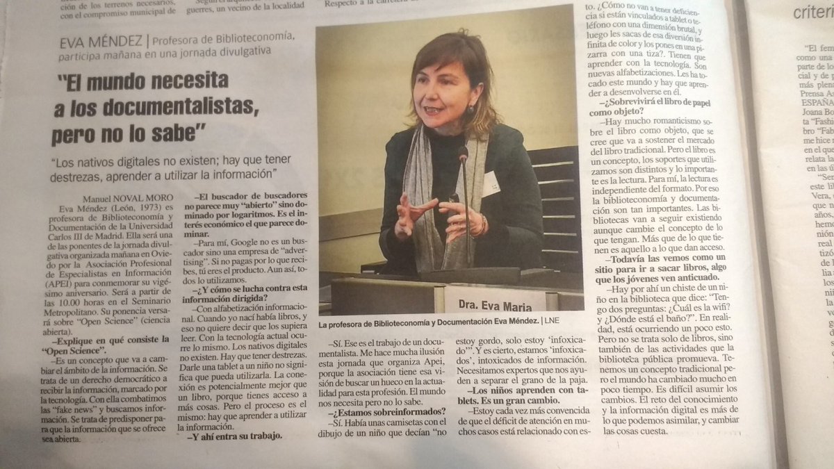 evamen's tweet photo. #uc3m_ischool esto ya lo he dicho antes: “el mundo nos necesita pero no lo saben” Pero salir en el periodico es un reconocimiento. Gracias @_apei @uc3m iSchool transmitimos este mensaje: https://t.co/GqVOWZH5HS https://t.co/8LPspmuYKn