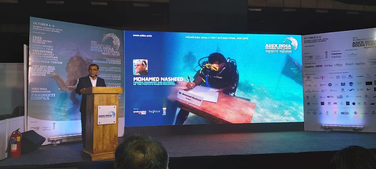 HE President <a href="/MohamedNasheed/">Mohamed Nasheed</a> ,  MP , Speaker of People’s Majlis Address at the 1st International Dive Expo held in India - Adex India , Mumbai Dive Show #adex #adexindia #mumbaidiveshow