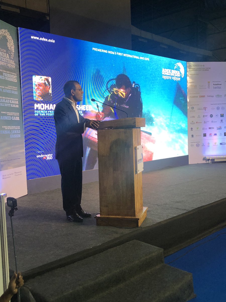 HE President <a href="/MohamedNasheed/">Mohamed Nasheed</a> ,  MP , Speaker of People’s Majlis Address at the 1st International Dive Expo held in India - Adex India , Mumbai Dive Show #adex #adexindia #mumbaidiveshow