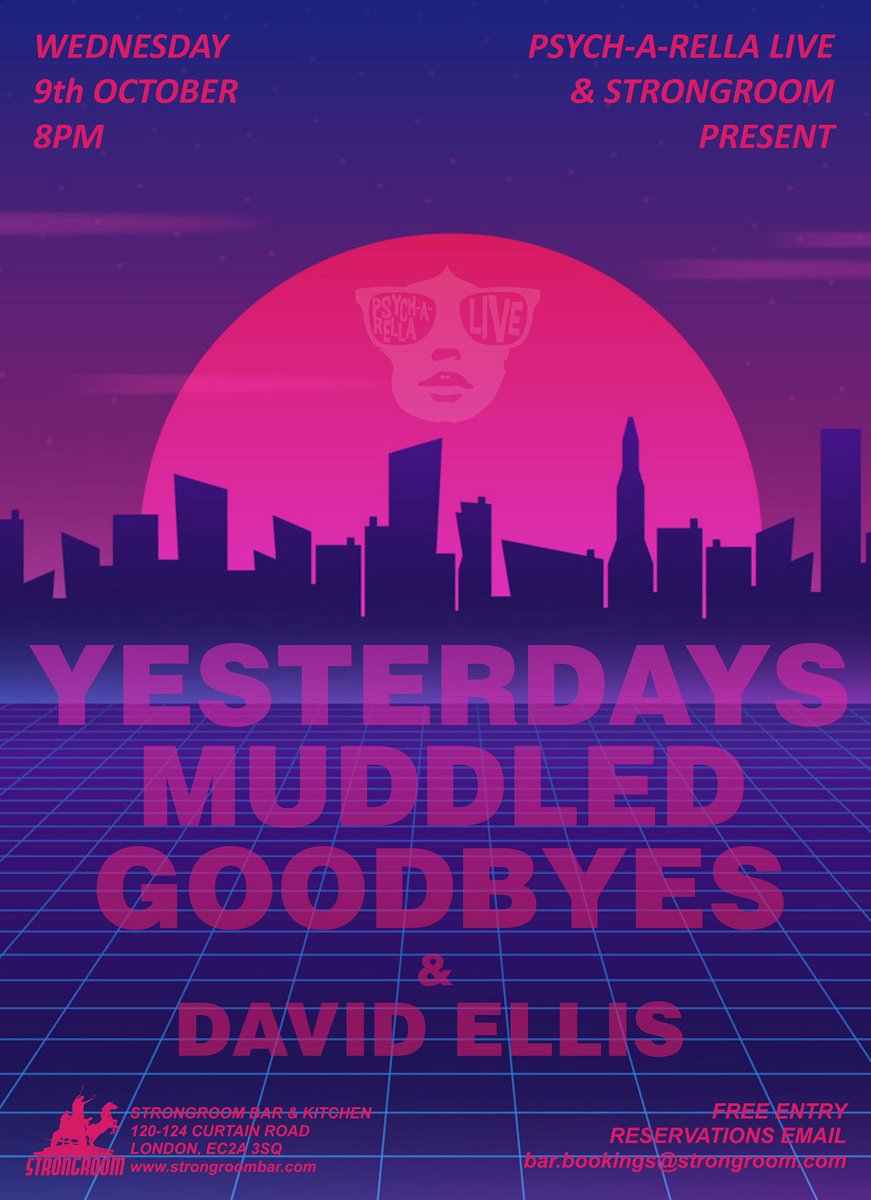 **SHOW ANNOUNCEMENT** Come on down on Wed 9th Oct, we're playing Psych-A-Rella Live at <a href="/StrongroomBar/">Strongroom Bar</a> with support from David Ellis. 8pm, free entry. 👽👽👽👽<a href="/PsychARellaClub/">Psych-A-Rella Club</a>  #psych #newpsych #indiemusic #shoegaze #livegigs #londonbands #shoreditch