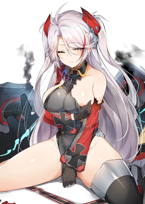 プリンツ・オイゲン 大破😈
完成します!
未修正イメージ&amp;トップレス差分 on pixiv~ 