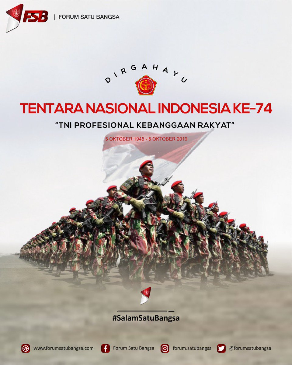 forumsatubangsa's tweet photo. Dirgahayu ke-74 Tentara Nasional Indonesia (TNI).
Jaya Di Darat, Laut dan Udara.

Bersama Rakyat TNI Kuat !!!
TNI Profesional Kebanggan Rakyat !!!

#salamsatubangsa
#forumsatubangsa
#dirgahayutni74
#tentaranasionalindonesia https://t.co/urt8pqqgNO