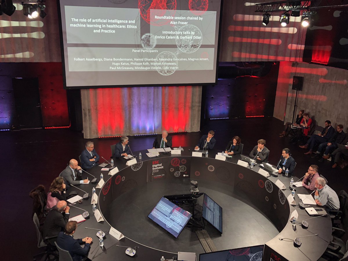 Excellent debate about #AI and ethics. Lots of questions about the data and clinical implementations at #ESCDigital with Marton Kolossvary,  <a href="/tokmarton/">Marton Tokodi, MD</a>, <a href="/liliana_e_szabo/">Liliana Szabo</a>