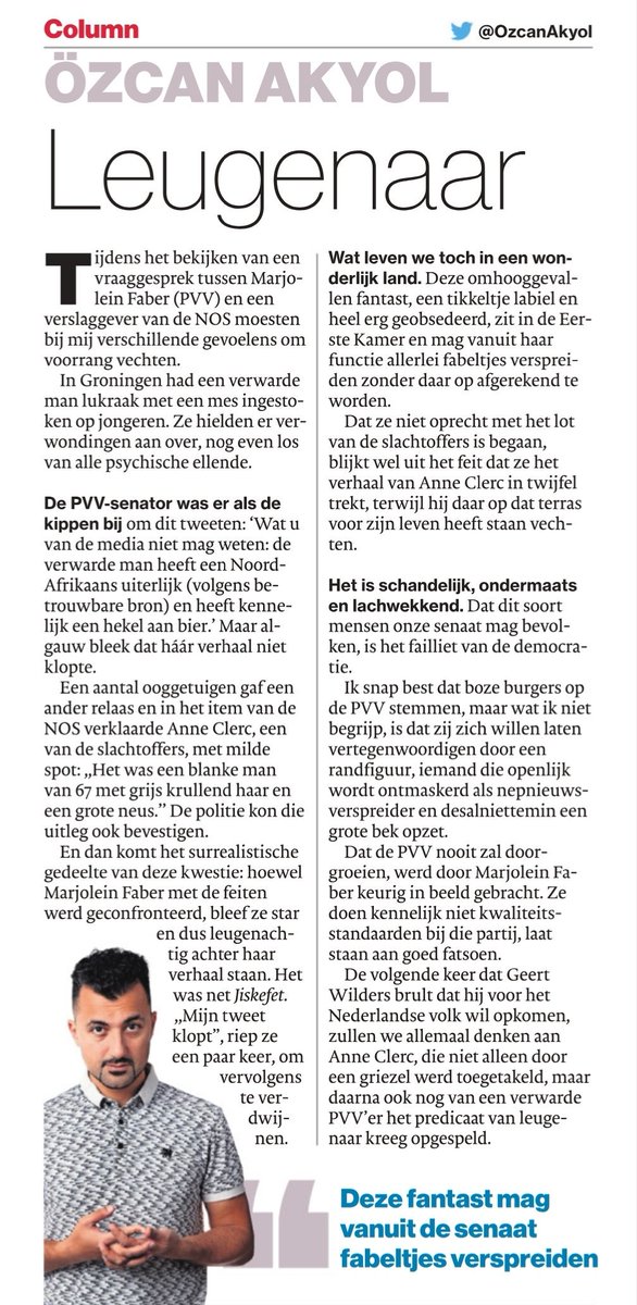 Column: over die PVV-madame die gretig leugens verspreidt en onderwijl laat blijken dat ze schijt heeft aan de slachtoffers.