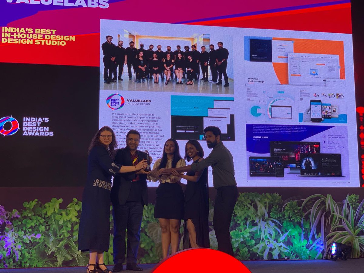 ValueLabs's tweet photo. ValueLabs UXG has done it again! We're thrilled to announce that the ValueLabs UXG team has won the 'Best In-house Design Studio - India’s Best Designer Award’ at the POOL Show 2019, organized by Indi Design.
#ValueLabs #uxperience #design #IBDA #events https://t.co/G9dVsy6hk8