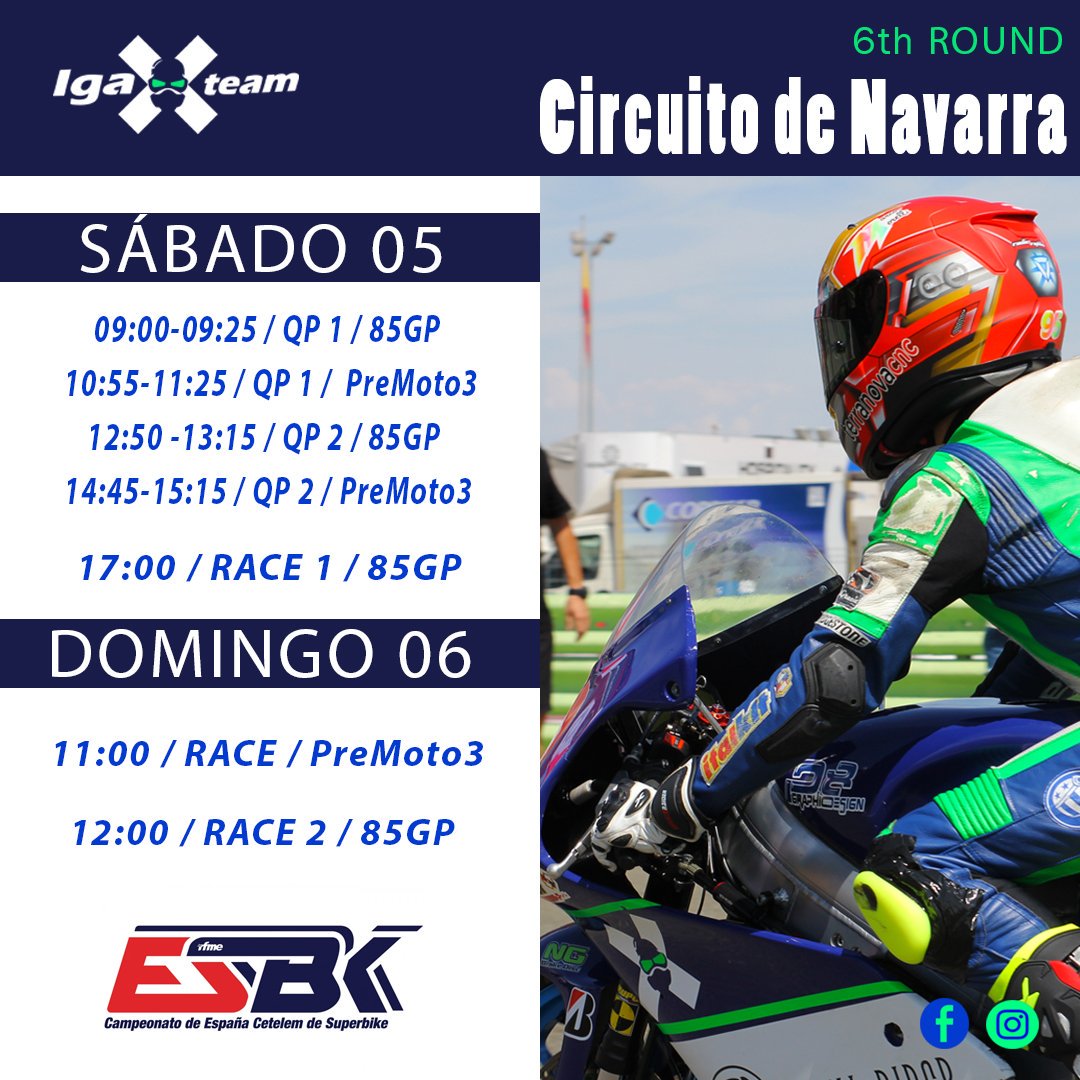 IgaxTeam's tweet photo. ⏰ HORARIOS ⏰
🤔 ¿Qué nos tendrá reservado este fin de semana? 🙊
📲 Podéis seguir los tiempos en directo a través del siguiente enlace: https://t.co/lR18Xmqi3C ⬅
#IgaXTeam #ESBK #85GP #PreMoto3 🏍💨 https://t.co/C1iAWKZYin