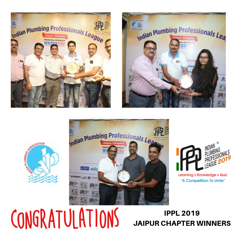 OfficialIPA's tweet photo. Kudos to winners of #IPPL2019 #JaipurChapter Finals.
Winner: Rajeev Kataria & Harshul Pandey
1st Runner Up: Naveen Sharma & Pushpak Bhagwati
2nd Runner Up: Falguni Patel & Bhanwar Lal Yadav
#GrandFinale #Day2 #26thIndianPlumbingConference. Register Now https://t.co/t5ZT2nJxAS https://t.co/fWzcpAMrtI