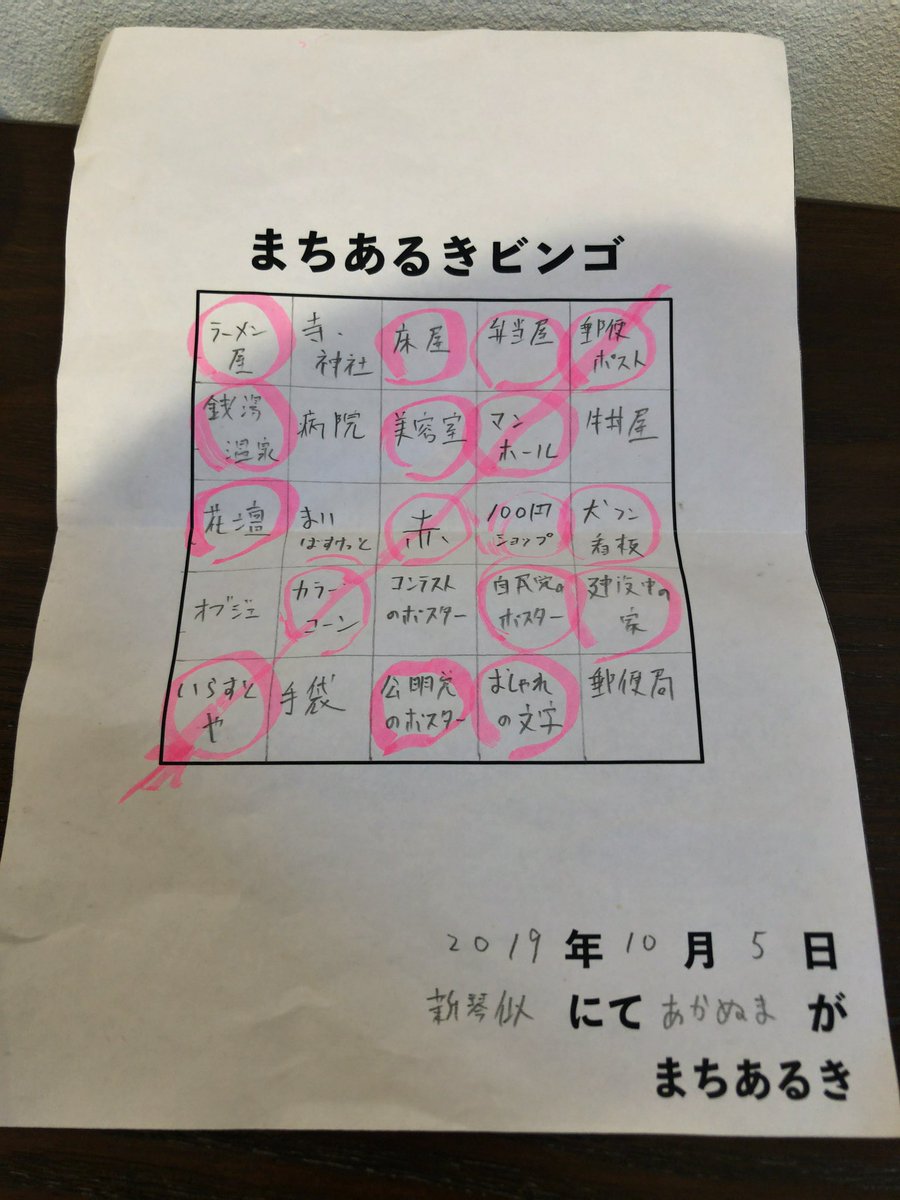 赤沼俊幸 Akanuma まちあるきビンゴ 郵便ポスト マンホール 赤の文字 カラーコーン いらすとや で ビンゴした