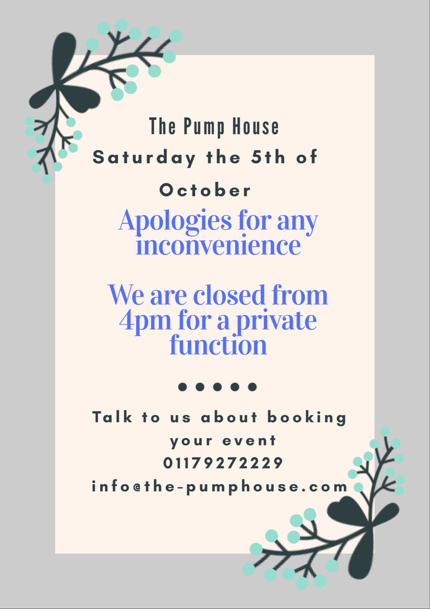 Thank you for your support.
We are open for lunch today and back open tomorrow for delicious roast dinners! Reservations 01179272229 info@the-pumphouse.com
