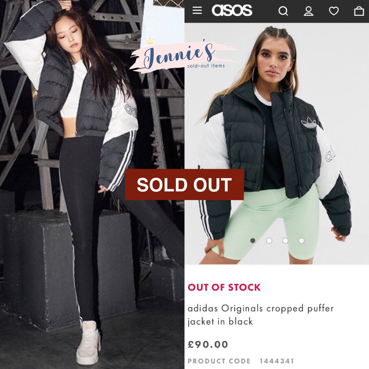 adidas originals cropped puffer jacket in black