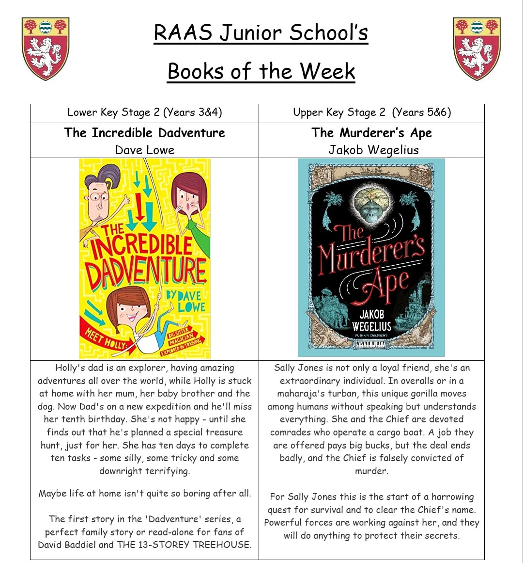 This week's "Book's of the Week" 

Thank you @daveloweauthor
And Jakob Wegelius for such fantastic stories for us to enjoy! 

#raatop100 #readingforpleasure
instagram.com/p/B3Oq3C9FBO7/…
