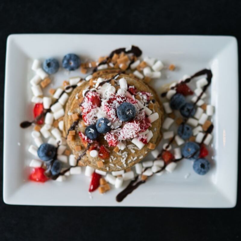 THowth's tweet image. We love getting creative with choices of toppings on our protein pancakes. What would your ideal toppings be? 🥞 #TheGrindHowth #Howth #Pancakes