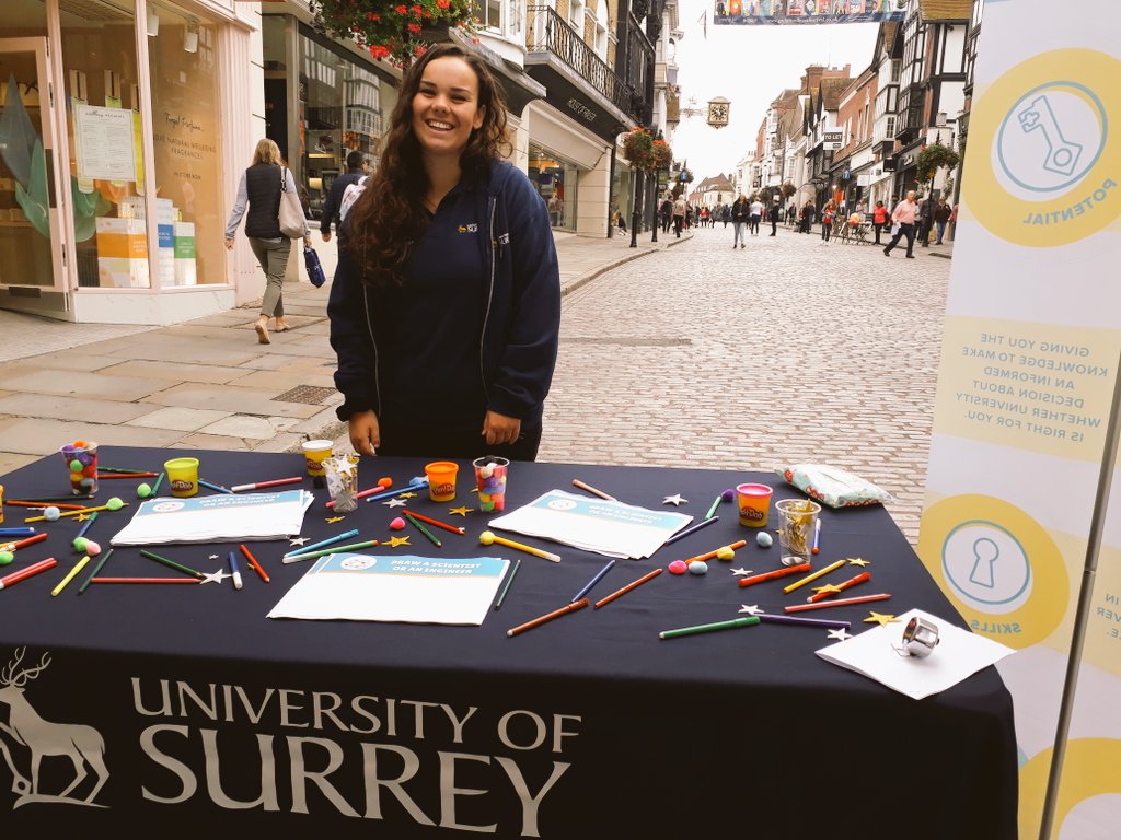 SurreyOutreach's tweet photo. It's World Space Week and we are on Guildford High Street!! Come say hi and try out our activities 🚀 #WSW2019 @UniOfSurrey @ExperienceGford @GuildfordTIC https://t.co/HWkphAGbY2