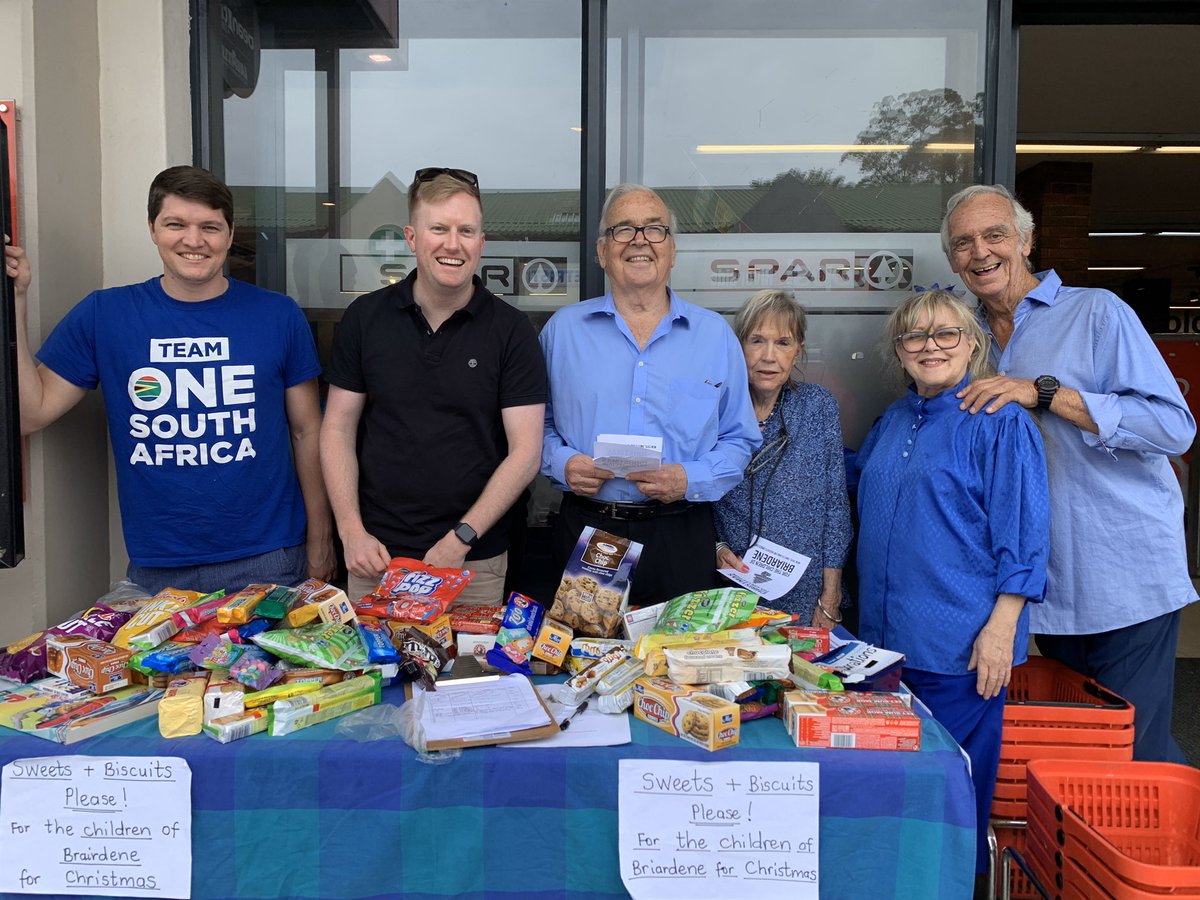 DeanMacpherson's tweet photo. Fantastic initiative by Councillor @ShaunRyley and the Ward 36 branch today collecting sweets &amp; biscuits from shoppers for the Briardene Christmas party for disadvantaged children in Durban North. This is the kind of great work DA Councillors are doing to uplift their community. https://t.co/Yqmievfe94
