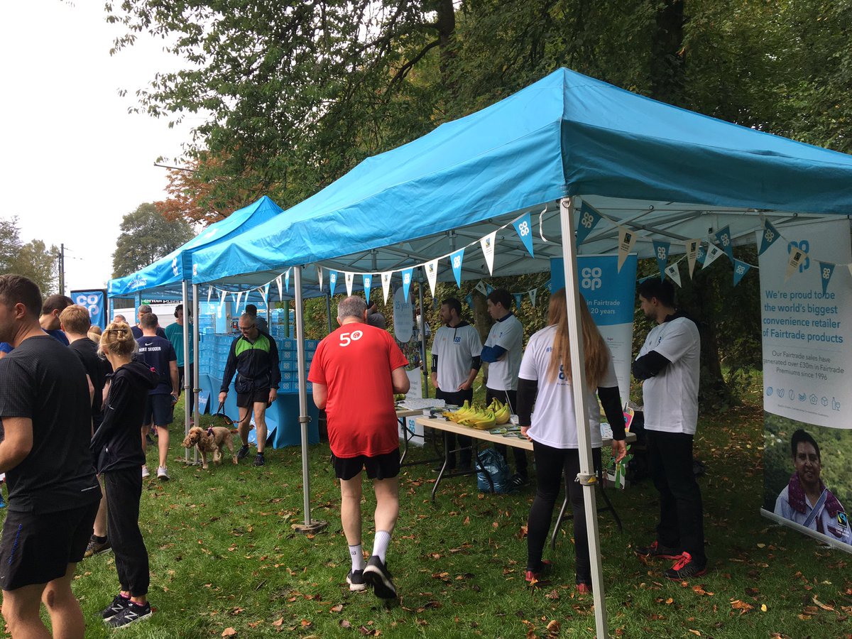 Co-operation in action at @heatonparkrun! The @coopuk team celebrating #Fairtrade25 and @parkrunUK birthdays. Seeing the impact of individual choices and #healthyswaps on communities around the world @FairtradeUK 🍌 #ItsWhatWeDo @helenseedPR @AislaJones @JSmallCoop @AP_Macc