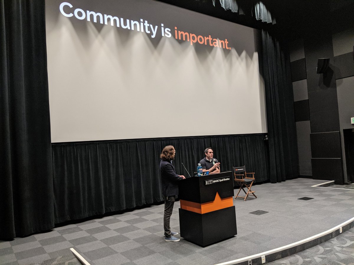 rocgamedev's tweet photo. The 3rd annual @ROCGameFest in underway! Keynote being led by @peterlazarski and @LetimanGames on the importance of community. #rocgamefest #roc #rocgamedev https://t.co/BoWH4T1JBB