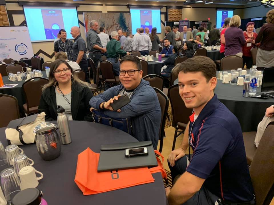 UAGIST's tweet photo. It was great to catch up with so many alumni & current students from our program at #AGIC2019. We have a thriving GIS community in Arizona. Congrats to our students Jared & Cody for winning Best Student Poster & Best Analytic Poster. 👏 https://t.co/NqQWPwIGjE