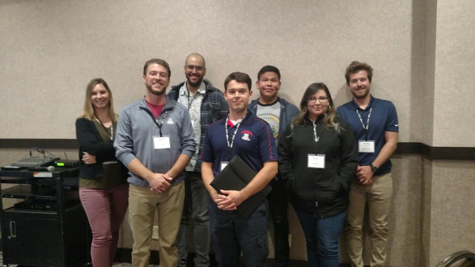 UAGIST's tweet photo. It was great to catch up with so many alumni & current students from our program at #AGIC2019. We have a thriving GIS community in Arizona. Congrats to our students Jared & Cody for winning Best Student Poster & Best Analytic Poster. 👏 https://t.co/NqQWPwIGjE