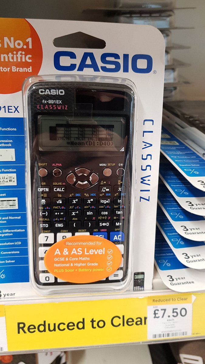TravellingBlue's tweet photo. #Maths tweeps. Tesco up here has classwiz reduced from £30 to £7.50...currently 20 (correct to 1sf) on the reduced shelf in big tesco in Carlisle. Maybe similar elsewhere? @missradders @mathsjem @cumbrianmaths https://t.co/zIAtU08Pdg