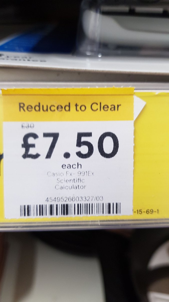 TravellingBlue's tweet photo. #Maths tweeps. Tesco up here has classwiz reduced from £30 to £7.50...currently 20 (correct to 1sf) on the reduced shelf in big tesco in Carlisle. Maybe similar elsewhere? @missradders @mathsjem @cumbrianmaths https://t.co/zIAtU08Pdg