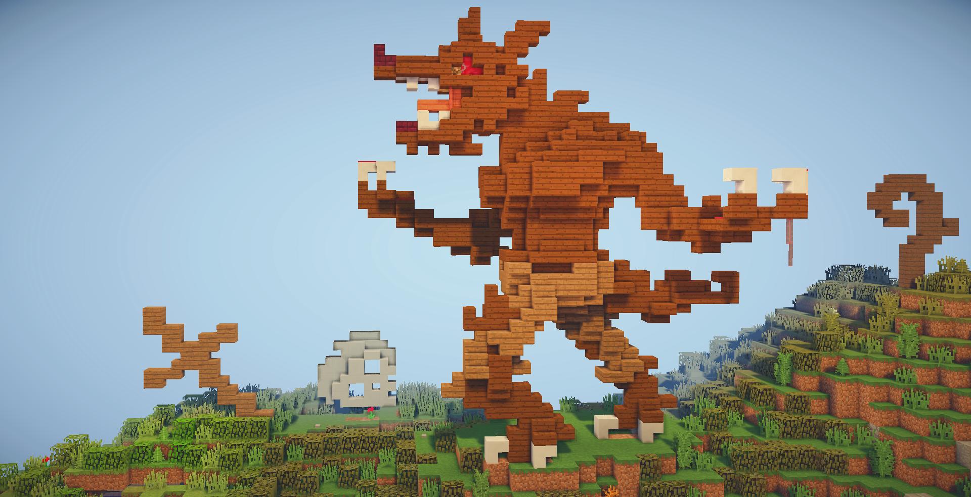 Twitter 上的 泥まんじゅう マイクラ建築 オオカミ男 昼バージョンです 足のディテールとかは こちらが見やすいかもです 造形としては小さめ かな このくらいのサイズだと背景セットもおきやすいかな なんて思いました Minecraft マインクラフト
