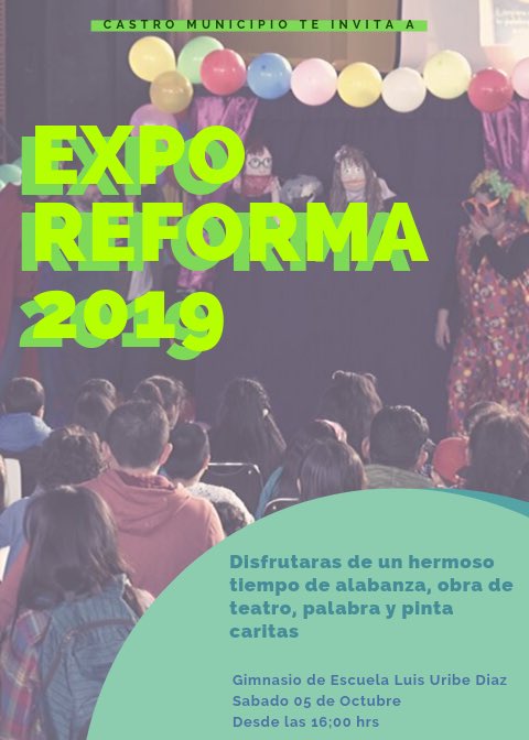 iglesiaCCGV's tweet photo. Hoy desde las 16:00 hrs. todos los niños invitados. (escuela Luis Uribe Diaz).
#expoReformaCastro2019
No puedes faltar...!! https://t.co/0RZ7TKZHfj
