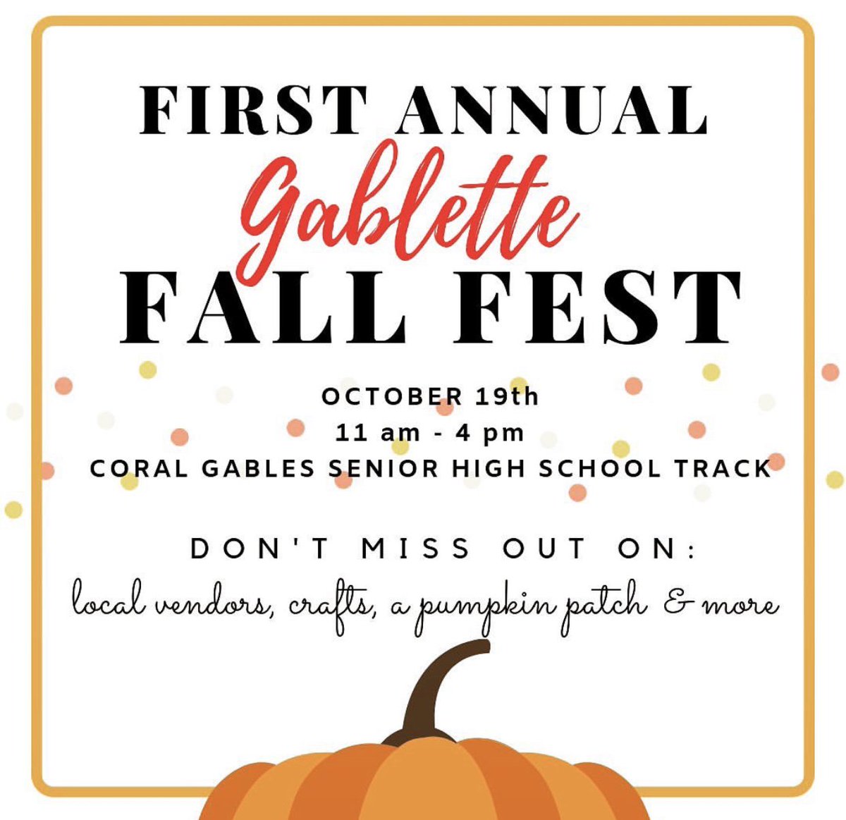 gablettes's tweet photo. Unfortunately, our Fall Fest is canceled for this year. However, we look forward to doing it in 2020! As always thank you for your support! https://t.co/nQzre9kBJP