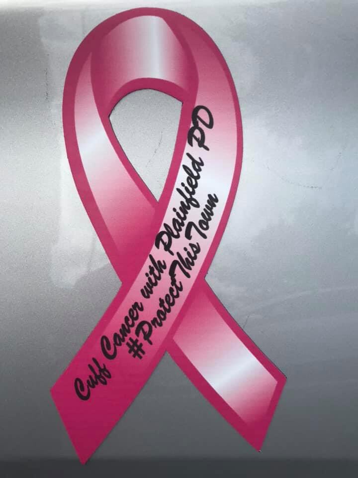 PlainfieldPD's tweet photo. PPD’s #CuffCancer fundraising campaign is on! Stop by the PPD during regular business hours M-F 9-430p to get your #CuffCancer breast cancer awareness ribbon magnet to support the American Cancer Society and #JackMoonStrong window cling. Each item is $5. #CuffCancer https://t.co/houCM8IOBg