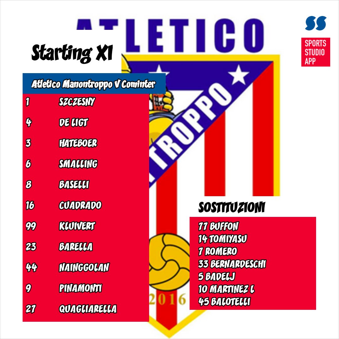 Atl_Manontroppo's tweet photo. ⚽📣📣STARTING XI📣📣⚽
A poco meno di un ora dal fischio di inizio ecco la formazione ufficiale che scenderà in campo contro #cominter!!!
#machemollo #ItsTimeToStart #Sofaboys #Matchday #startingXI #strongteam #neverbackdown https://t.co/UnauSGsUaW