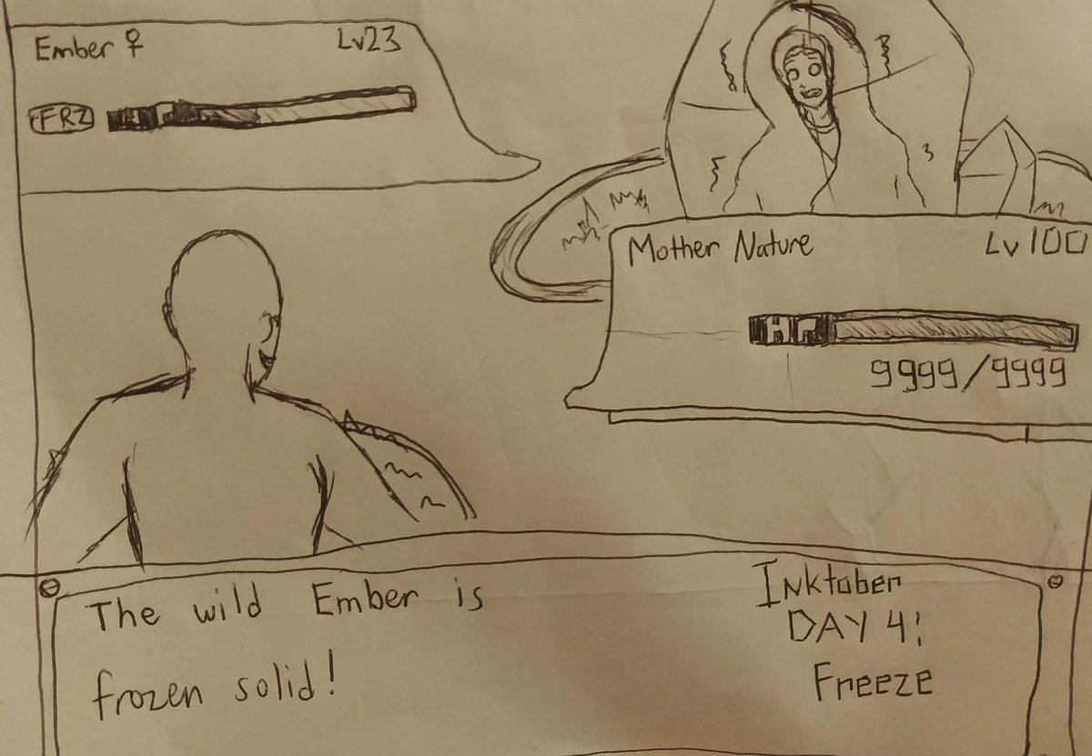Emberxylic's tweet photo. #inktober2019 Day 4: Freeze
It's been quite cold lately. I swear I sometimes feel like I'm frozen.

#inktoberday4 #inktoberday4freeze #freeze #frozen #statuseffect #pokemon #inktoberprompts2019 #inktoberprompts #pensketch #doodlesofinstagram #parody #itscold #pokemonbattle https://t.co/G0COGXrI2q