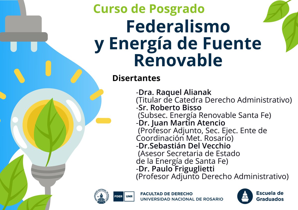 sebalag's tweet photo. #SantaFeBionergética🔥  10 de octubre de 19 a 21hs Nuevo Curso de Posgrado  #Rosario #UNR #Derecho "Energía Renovables♻️ y Derecho👨‍⚖️"  Inscripción abierta y gratuita en:  cursoenergiaunr@gmail.com https://t.co/IiLaXLh8vp