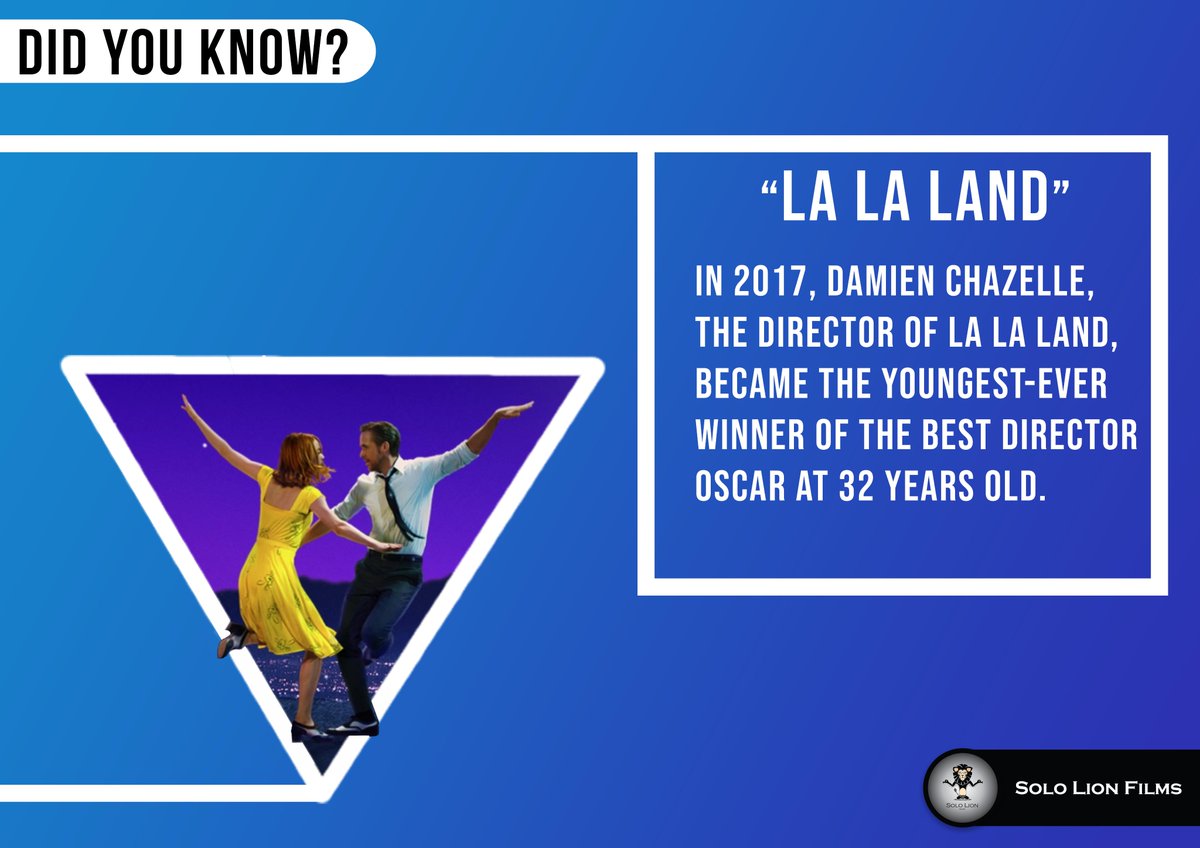 Sololionfilms's tweet photo. Well, age is not a limit and it has been proved by the director of ‘La La Land’ Damien Chazelle who won Oscar at the age of 32 in 2017. 

#SLF #SoloLionFilms #LALALand #MichaelJackson #facts #fact #knowledge #love #truth #didyouknow #india #factsdaily #follow #motivation https://t.co/Wii07HI0Kc