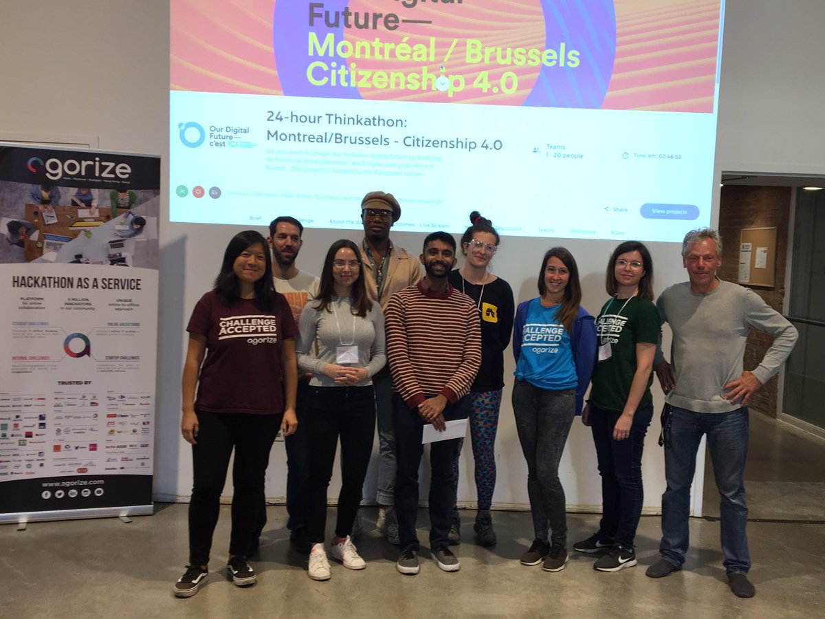 ChezMMarcel's tweet photo. Prize-winning grins at our first #24hoursthinkathon on #digital #citizenship! #youthvoice #thinkdigitalfutures #eucanada Thinkathons continue over the next year https://t.co/eaMfxF3V8O https://t.co/CpqFsYMeOJ