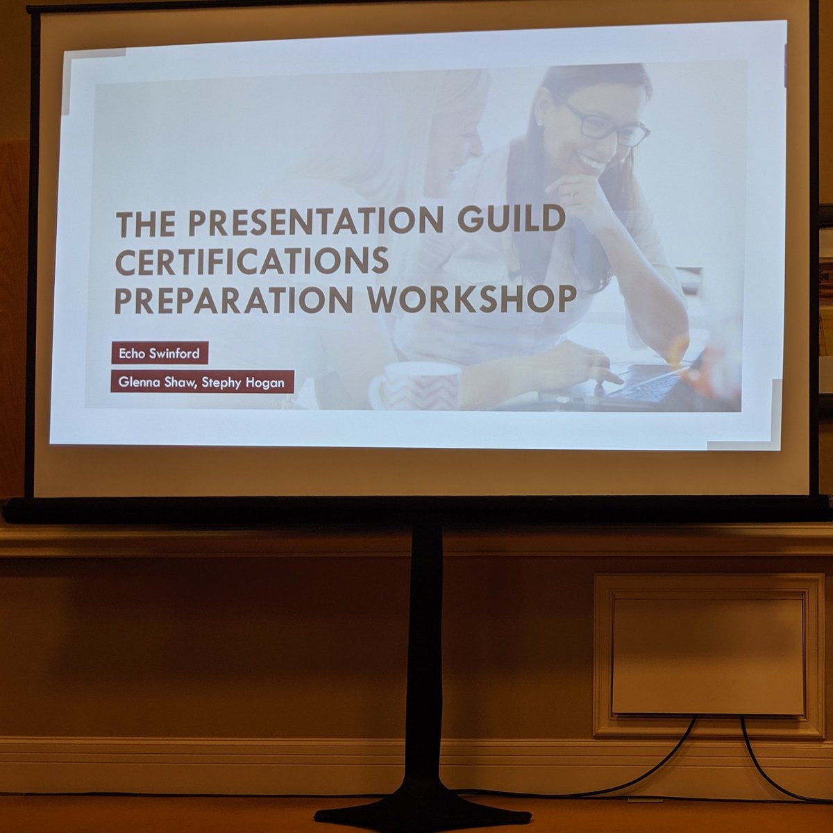 JohannaRehnvall's tweet photo. Nerding out with @echosvoice at the @presentguild Power Point Certification Workshop at the Presentation Summit today. A full day of PowerPoint talk - awesome! And @glennashaw - what a crazy, amazing job you've done with thi! #presum19 #powerpoint @powerpoint #presentationguild https://t.co/2pH0VoBRLA
