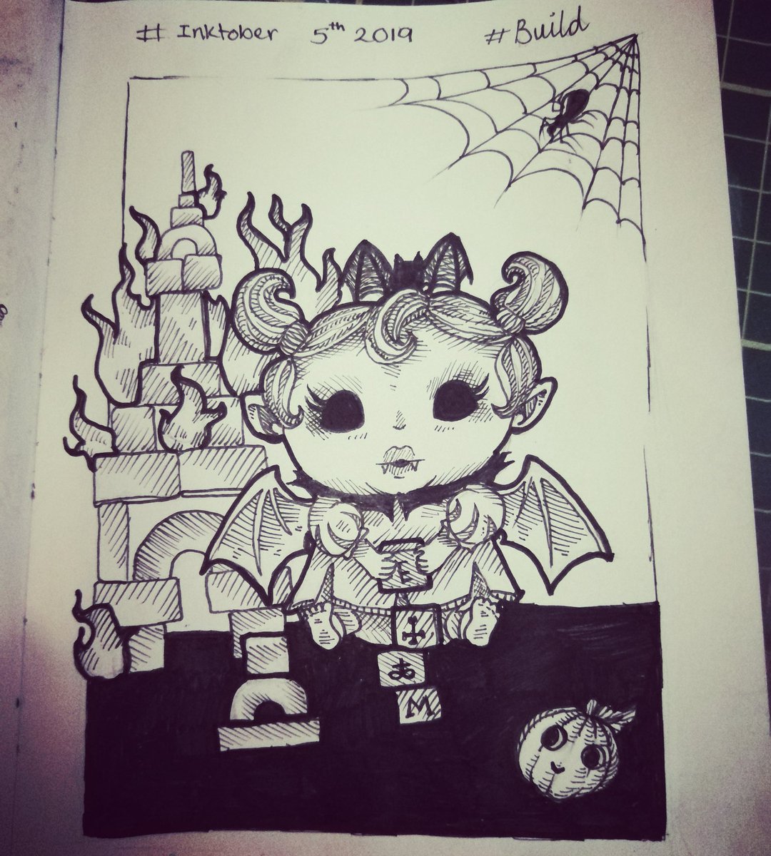 IFiddlestickI's tweet photo. #art #artist #artistsoninstagram #drawing #draw #sketchbook #sketch #doodle #pencil #pencildrawing #inktober #inktober2019 #build #pumpkin #bat #vampire #building #buildingblocks #cute #dbaby #skulls #bones #fire #adorable #spider #blocks https://t.co/jdqd1pGBHD
