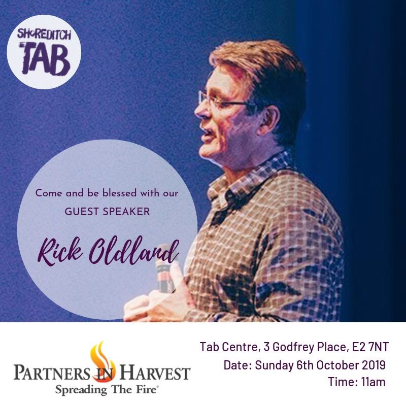 We have the amazing Rick Oldland from #partnersinharvest @partnersharvest bringing the word at Shoreditch Tab tomorrow 11am. Join us and be blessed! #church #shoreditchtab