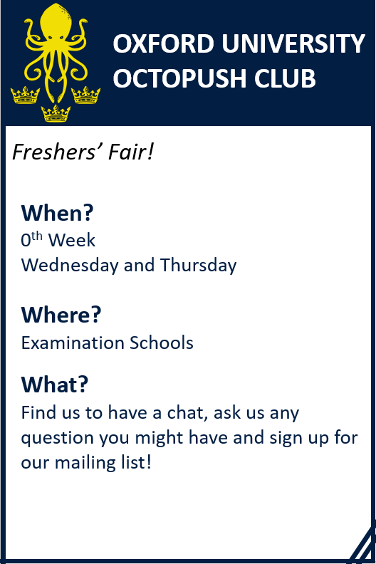 We'll be at Oxford University Freshers' Fair. Make sure you stop by and say Hi :)