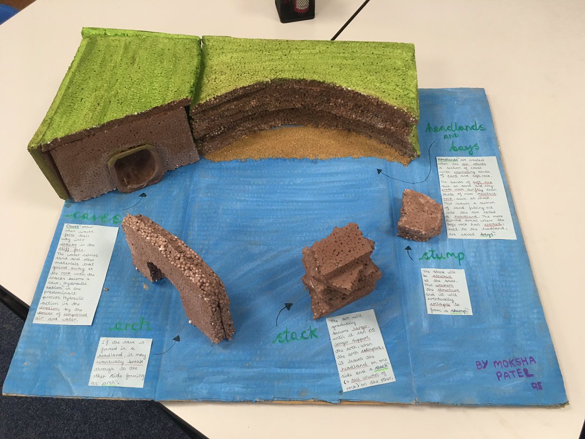 GeogDWI_HGS's tweet photo. And the 9s/Gg2 winner? Well done to Moksha for this beautifully constructed headland and yoghurt pot cave! #coastallandformmodels https://t.co/z7gEUlg6vX