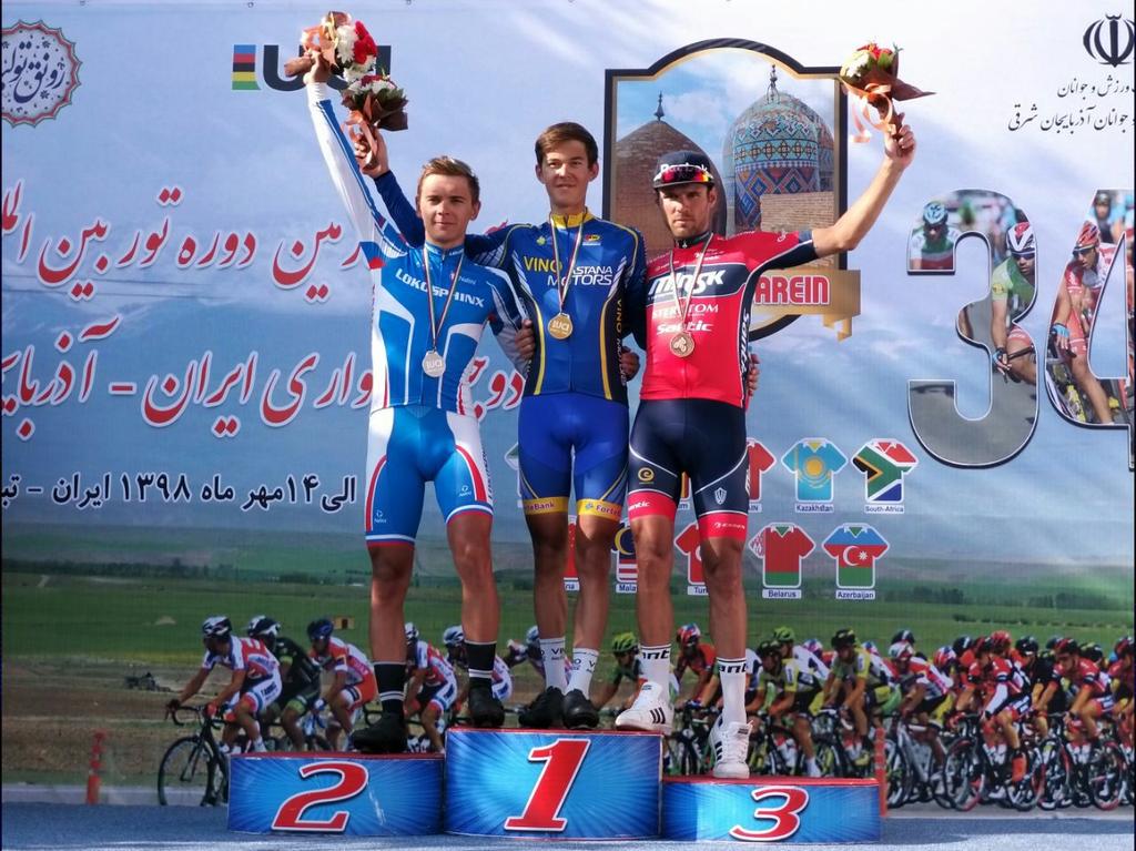#34thTourOfIran Stage 4 Podium: 
1. <a href="/IgorChzhan/">Igor Chzhan</a> (Vino Astana Motors)
2. <a href="/Savva_Novikov/">Савватий Михайлович</a>  (Lokosphinx)
3. <a href="/Stasan1991/">Bozhkou Stanislau</a> (<a href="/minskcycling/">Minsk Cycling Club ᅠᅠᅠᅠᅠᅠᅠ</a>)