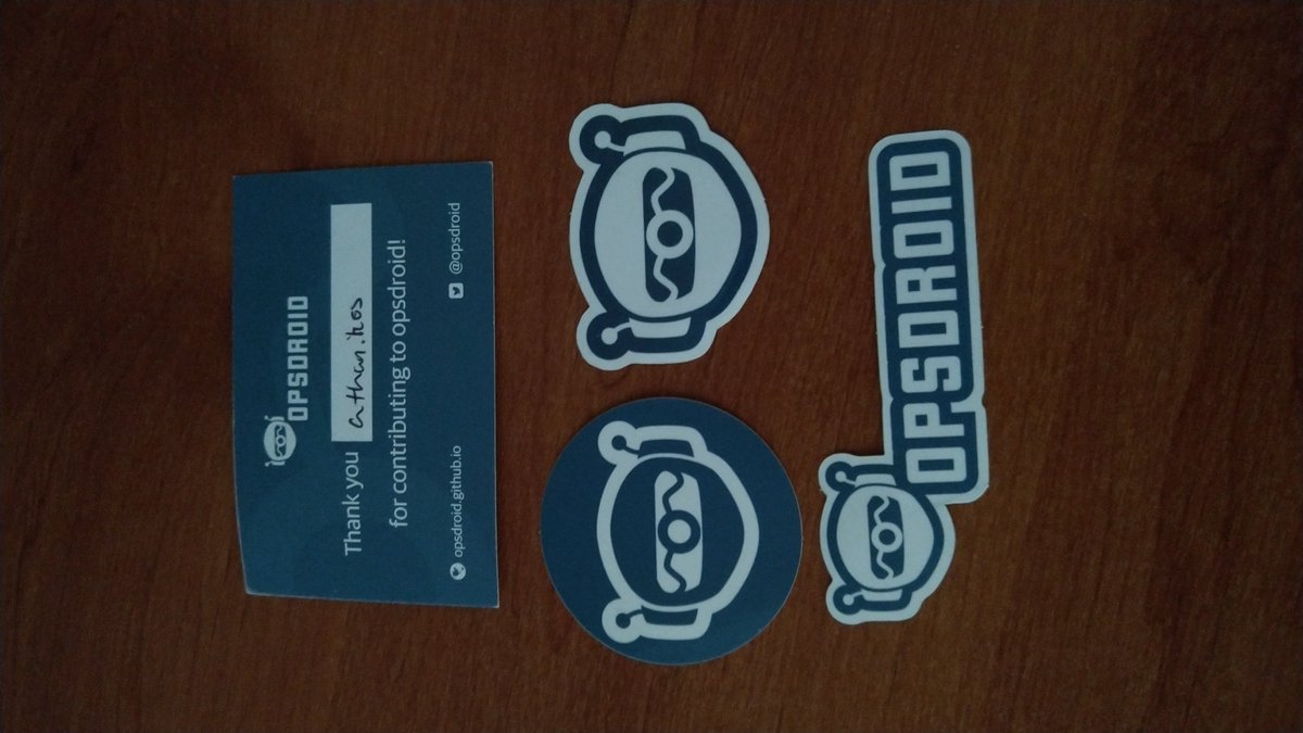 athanikos's tweet photo. Just received my stickers from #opsdroid.
Thanks and keep the project going! https://t.co/CoL98R2tOF